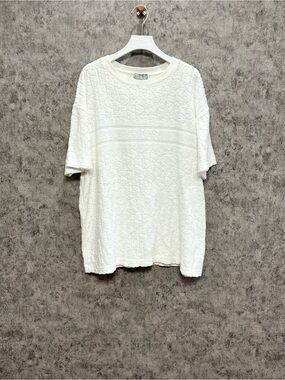 Dior White Ribbed Collar Monogram Tee
